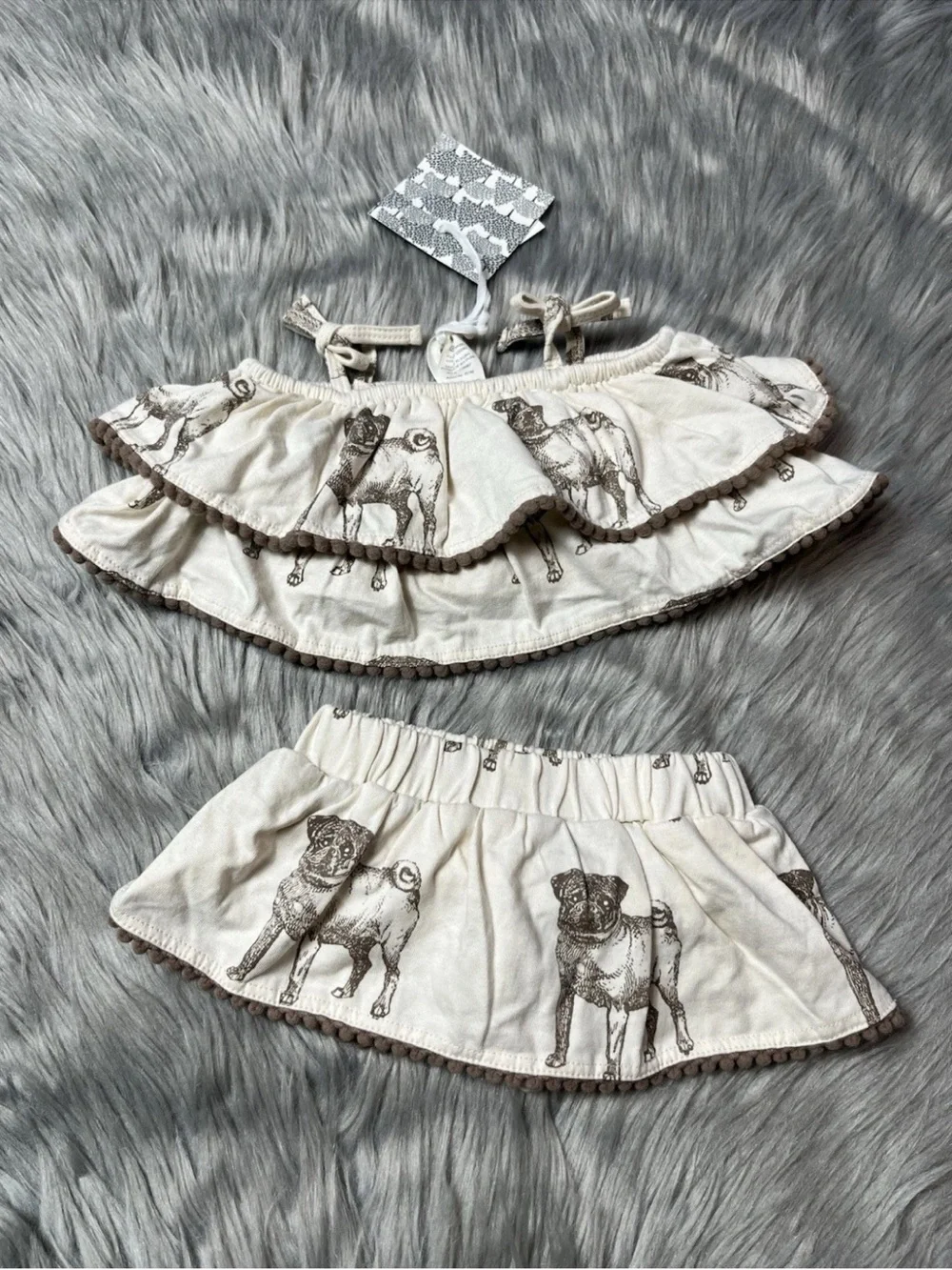 Kate Quinn Organic Cotton Baby Girls Pug Dog Ruffle 2 Piece Set 0-3M